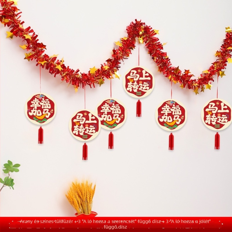 Papírszalagok újévi dekorációhoz, A Ló éve motívumokkal, zodiákus karikatúrák és rajzfilm motívumok, terem elrendezés rekvizítumok