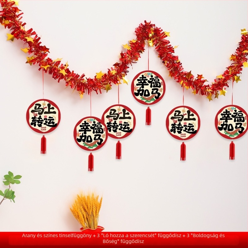 Papírszalagok újévi dekorációhoz, A Ló éve motívumokkal, zodiákus karikatúrák és rajzfilm motívumok, terem elrendezés rekvizítumok