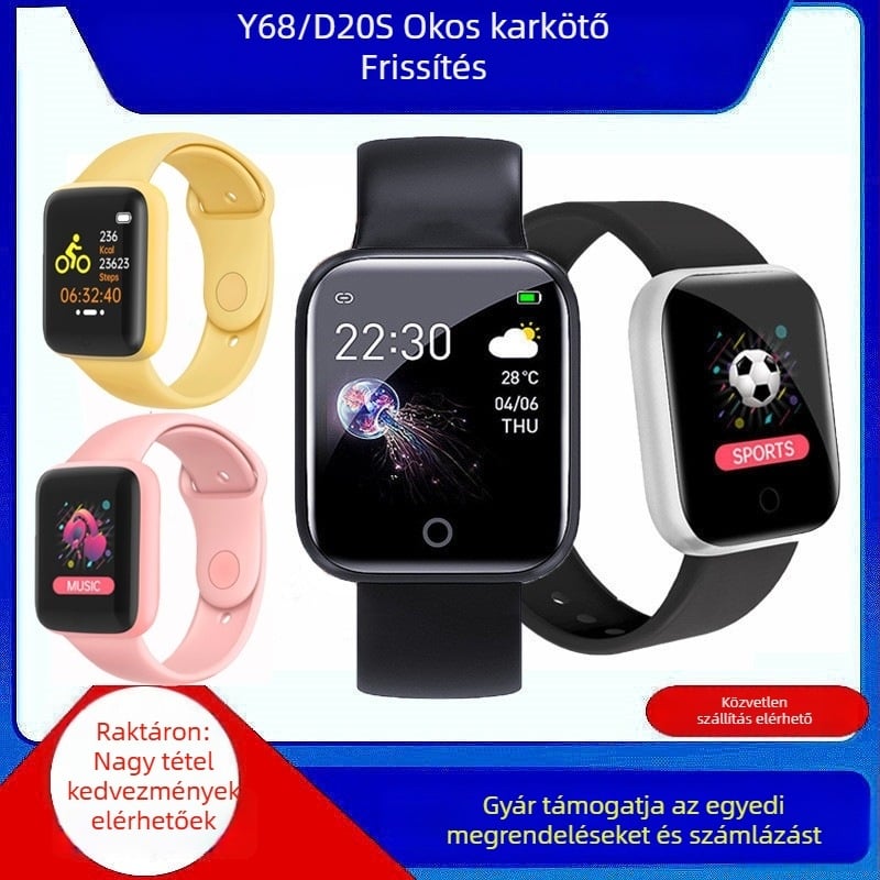 Y68 Okos karkötő: pulzusmérés, vér oxigénszint, vérnyomás, alvásfigyelés, vízálló