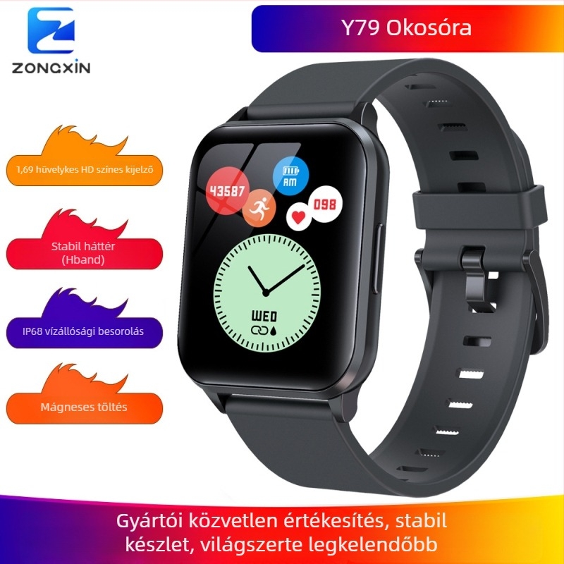 WLNGWEAR Y79 sportos okosóra pulzusmérés, vérnyomás mérés, alvásfigyelés, úszásra vízálló, értesítések