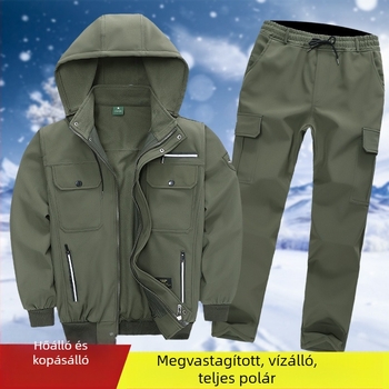 Férfi téli munkaruha készlet, kamuflááz, fleece béléssel, vastag, meleg, szél- és vízálló, égés elleni és kopásálló