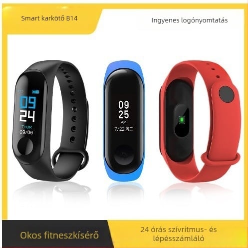 Okos fitnesz karkötő szívritmus-monitorral, alvásfigyeléssel, lépésszámlálóval, vérnyomásméréssel, üzemidő 7–14 nap