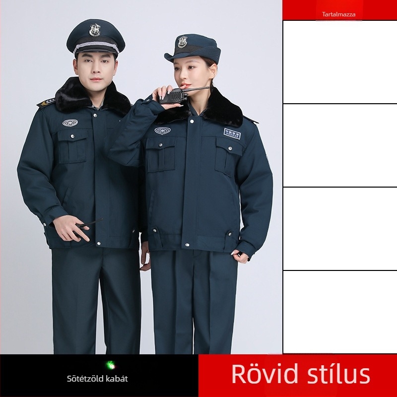 Biztonsági egyenruha téli kabát férfiaknak, vastag, szélálló, melegen tartó, 80% poliészter, kevert rostú anyag