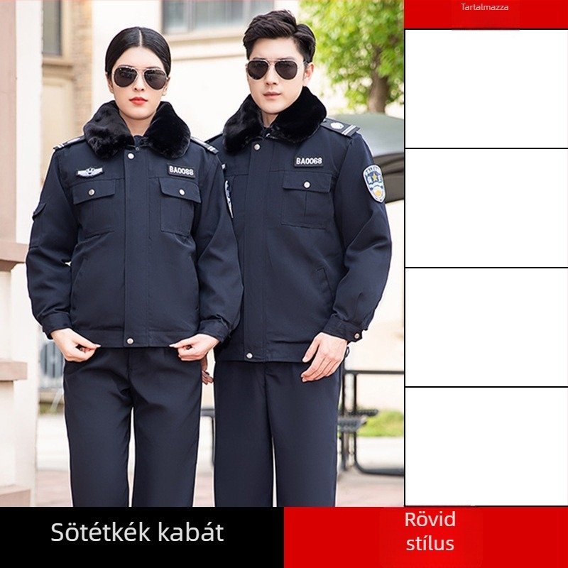 Biztonsági egyenruha téli kabát férfiaknak, vastag, szélálló, melegen tartó, 80% poliészter, kevert rostú anyag