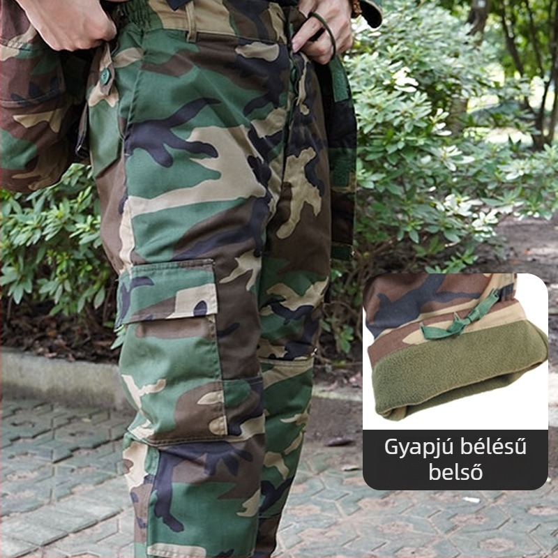 M65 Kamuflált Szélvédő Kültéri Kabát Készlet – Férfi Taktikai Dzseki fleece-béléssel ellátott pamutkabát