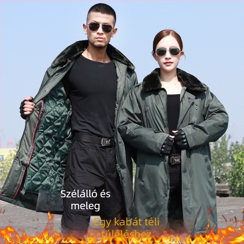 Téli vastagított katonai pamut kabát, uniszex, hosszú, védő munkaruházat, pamut–szövet, légáteresztő, meleg, vízálló és szélálló