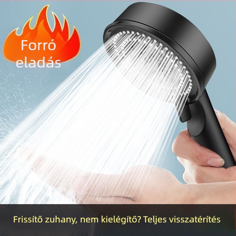 Fekete Harcos kézi zuhanyfej, öt üzemmóddal, nagy nyomású permet
