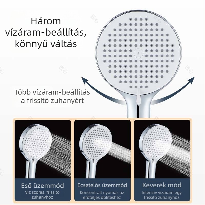 Kézi zuhanyfej ABS-ből, permetezés és eső funkcióval, modell JXHST037, kerek forma, névleges nyomás 2.0 MPa