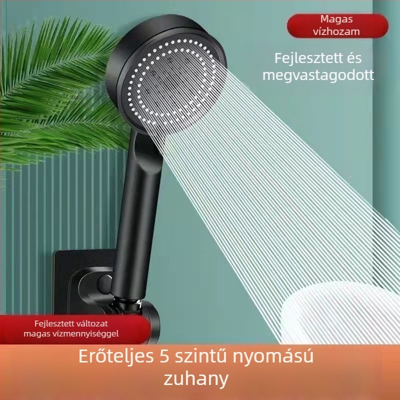 Nyomásos kézi zuhanyfej készlet, kör alakú fej, műanyag, csavaros csatlakozás, eső funkció, modell Warrior