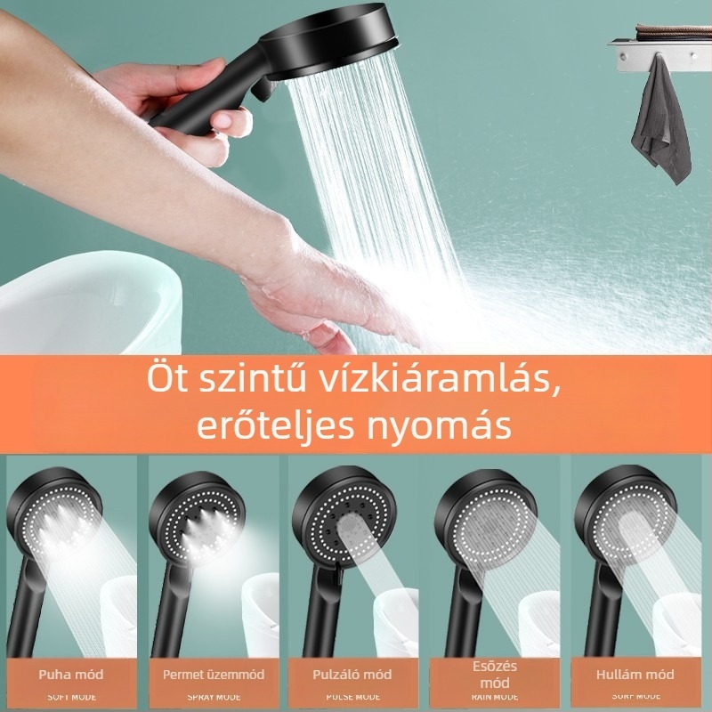 Nyomásos kézi zuhanyfej készlet, kör alakú fej, műanyag, csavaros csatlakozás, eső funkció, modell Warrior