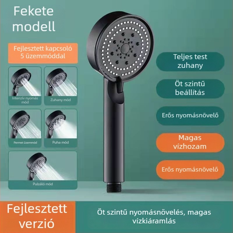 Nyomásos kézi zuhanyfej készlet, kör alakú fej, műanyag, csavaros csatlakozás, eső funkció, modell Warrior