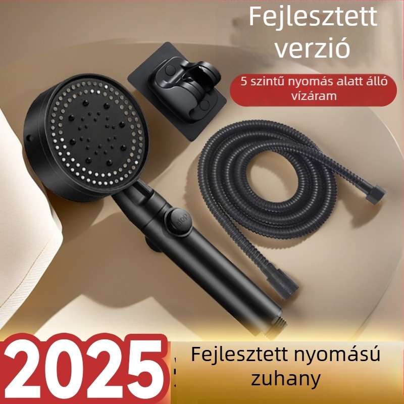 Nyomásos kézi zuhanyfej készlet, kör alakú fej, műanyag, csavaros csatlakozás, eső funkció, modell Warrior