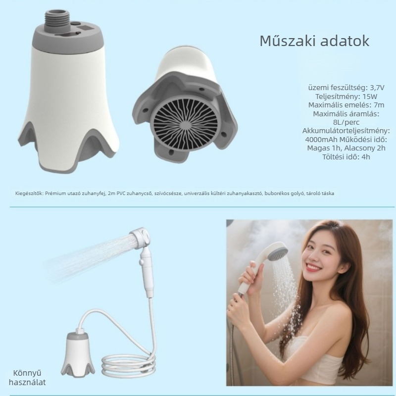 Zuhanypumpa és tömlő készlet — Modell SK2501, műanyag, kör alakú zuhanyfej, eső üzemmód, névleges nyomás 6 m