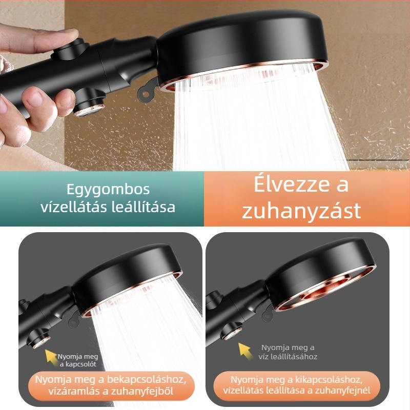 Kézi nyomású gyűrűs zuhanyfej, üreges, fánk alakú, állandó hőmérsékletű eső üzemmód, ABS műanyag
