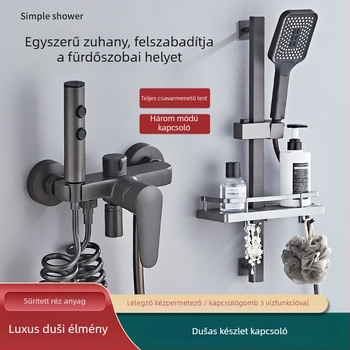 Réz anyagú zuhanyszett beépített szereléssel, esőzuhany funkcióval, luxus stílus, kerek zuhanyfej