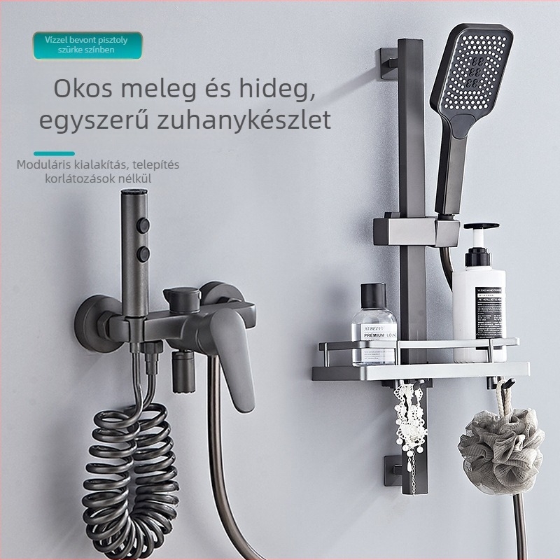 Réz anyagú zuhanyszett beépített szereléssel, esőzuhany funkcióval, luxus stílus, kerek zuhanyfej
