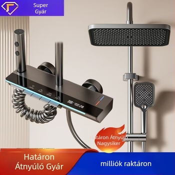 Zuhanykészlet, modell 555, Space-alumínium, LED világítás, négyzet alakú zuhany, fúrással szerelés