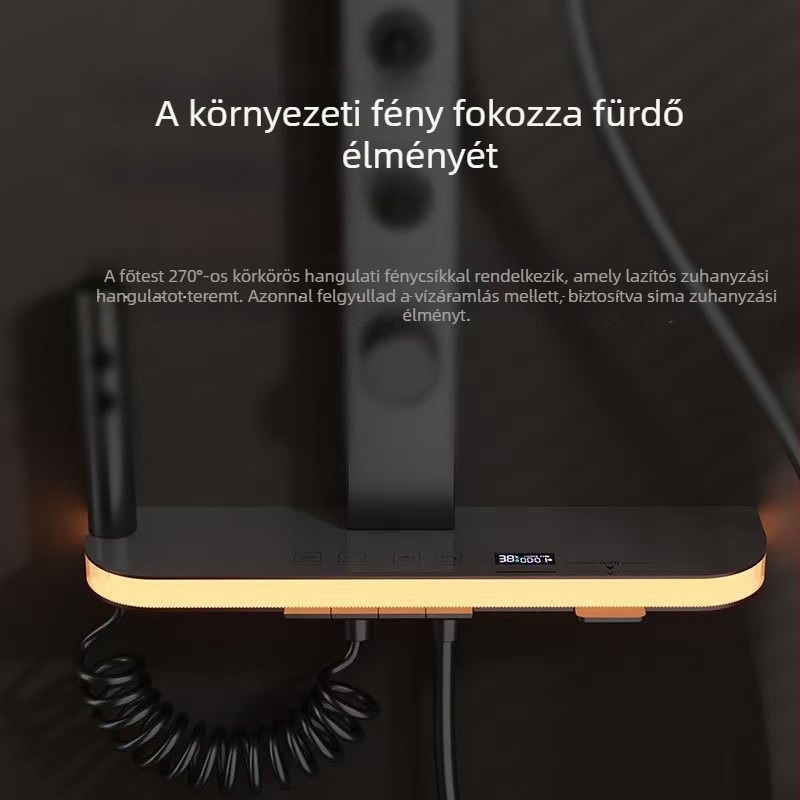 Digitális kijelzős zuhanykészlet, termosztatikus állandó hőmérséklet, automatikus vízfeltöltés, esőzuhany, szögletes zuhanyfej, űrtechnikai minőségű alumínium