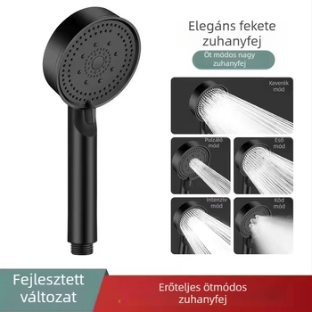 Kézi zuhanyfej magas nyomással és 5 üzemmóddal (permetezés, masszázs, eső), ABS anyag, falra szerelhető