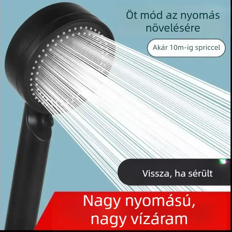Kézi zuhanyfej magas nyomással és 5 üzemmóddal (permetezés, masszázs, eső), ABS anyag, falra szerelhető
