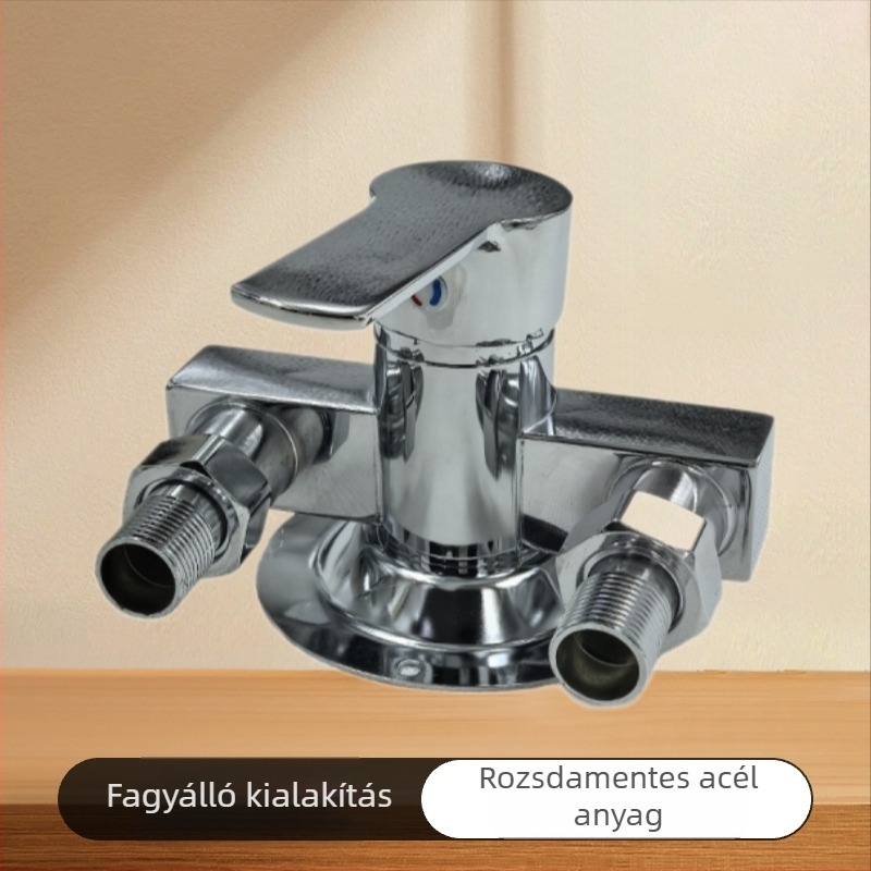 Rozsdamentes acélból készült fagyálló háromszög alakú zuhanycsaptelep látható keverőegységgel, napenergiás vízmelegítőhöz, meleg és hideg víz szabályozása