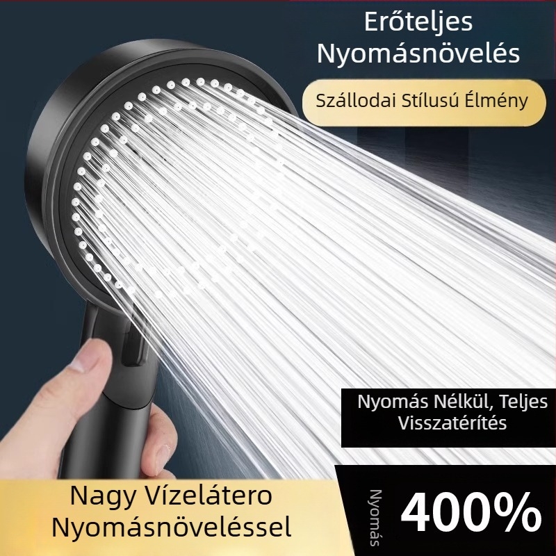 Nyomásos zuhanyfej kézi zuhannyal tartóval, kör alakú matt műanyag test, közvetlen szerelés, maximális hőmérséklet 96°C