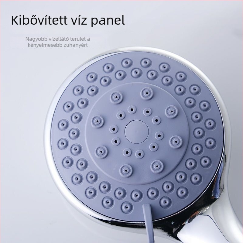 Hordozható zuhanyfej funkciókkal: permetezés, masszázs és eső; ABS anyag; kézi szerelés; 1,6 bar nyomás.