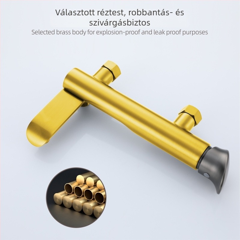 Rézből készült hosszított kád- és zuhanycsaptelek készlet, falra szerelhető, rejtett keverőegység, kerámi szelep