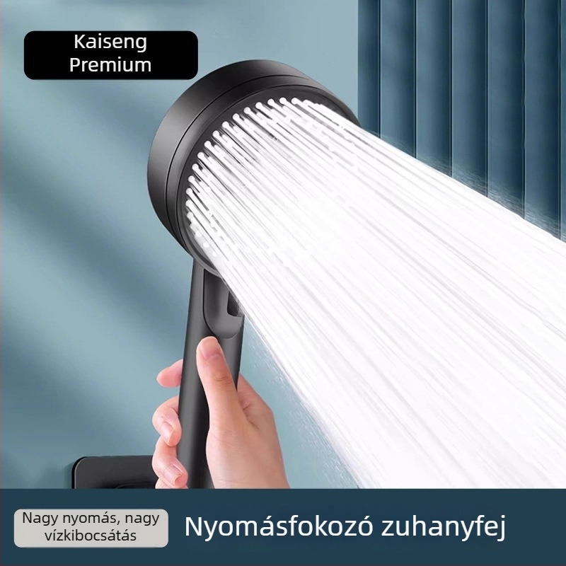 Kaisheng Premium kézi zuhanyfej, több beállítással, tartós, nagy sugárzási felület, fekete
