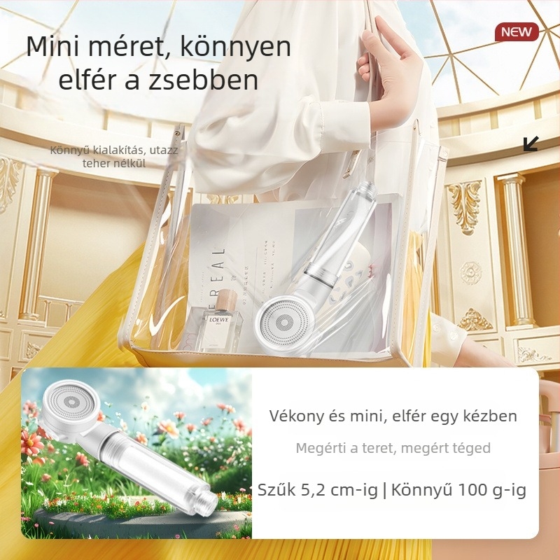 Hordozható utazási zuhanyfej szűrővel és nyomásnövelő funkcióval