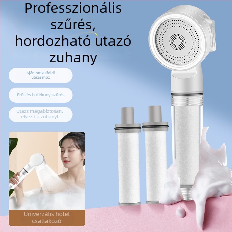 Hordozható utazási zuhanyfej szűrővel és nyomásnövelő funkcióval