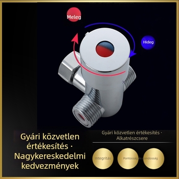 Érzékelős keverőcsap, réz anyagú forró- és hidegvíz-szabályozó szeleppel és hozzá tartozó hőmérséklet-szabályozó kiegészítőkkel