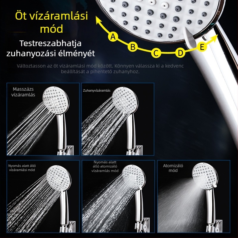 Kézi hordozható zuhanyfej spray- és eső funkciókkal – ABS, kör alakú fej, 0–100°C, 1.6 MPa