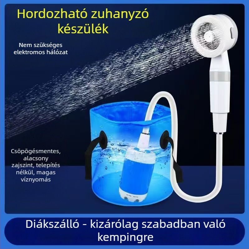 Hordozható kültéri zuhany önfelszívó pumpával, hosszú üzemidejű akkumulátor, ABS ház, modell RA-01