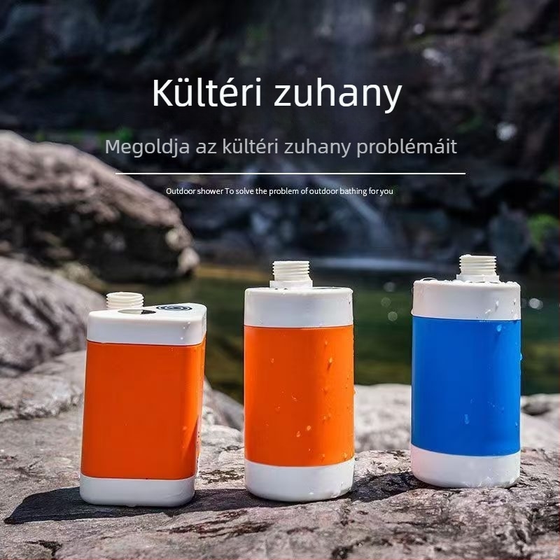 Hordozható kültéri zuhany önfelszívó pumpával, hosszú üzemidejű akkumulátor, ABS ház, modell RA-01