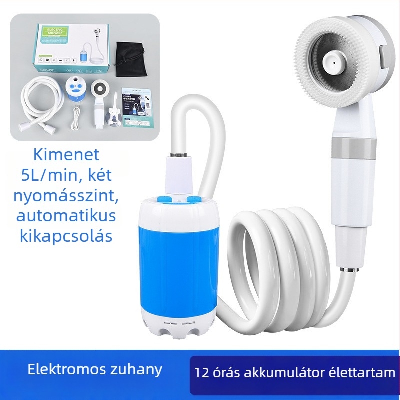Hordozható kültéri zuhany önfelszívó pumpával, hosszú üzemidejű akkumulátor, ABS ház, modell RA-01