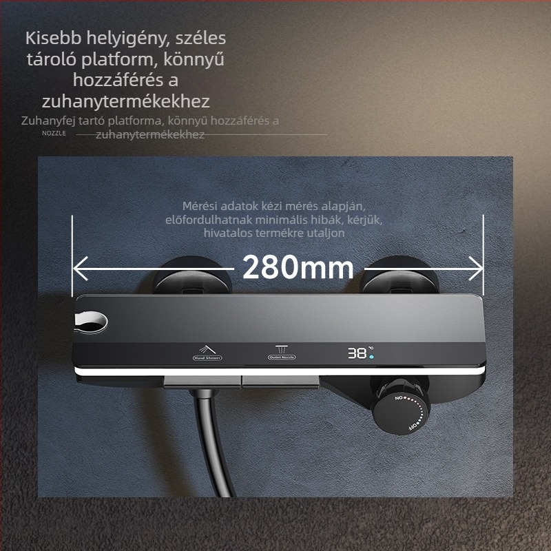 Réztestű zuhanykészlet, kézi és falra szerelhető, esőzuhany fej, dupla hőmérséklet-szabályozás, 0,5 MPa névleges nyomás