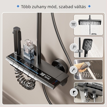 Space alumínium zuhanykészlet, permetezés és eső funkciók, modern stílusú, pianókulcsos zuhany, felületre szerelt, modell YM-4174yx
