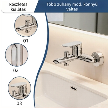 Falihoz épített háromtagú fürdőszobai csaptelekészlet egykaros bidé-zuhany mixerrel, réz anyagból, kerámiás szeleppel