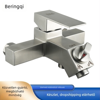 Beépíthető négyszögletes zuhanykeverőcsap 304 rozsdamentes acélból, fürdőszobába, 0–90°C, 1,6 MPa