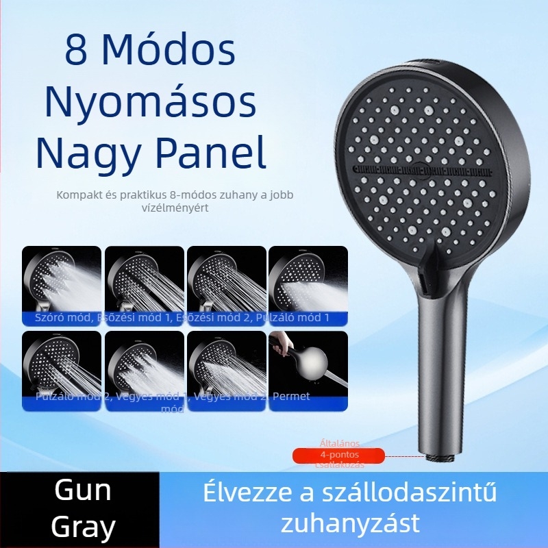 Zuhanyfej 8 fokozatú, nagy panel, falra szerelhető, ABS műanyag, elektroplattal bevont felület