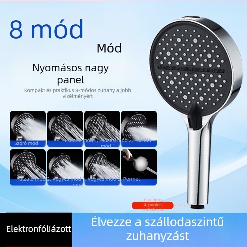 Zuhanyfej 8 fokozatú, nagy panel, falra szerelhető, ABS műanyag, elektroplattal bevont felület