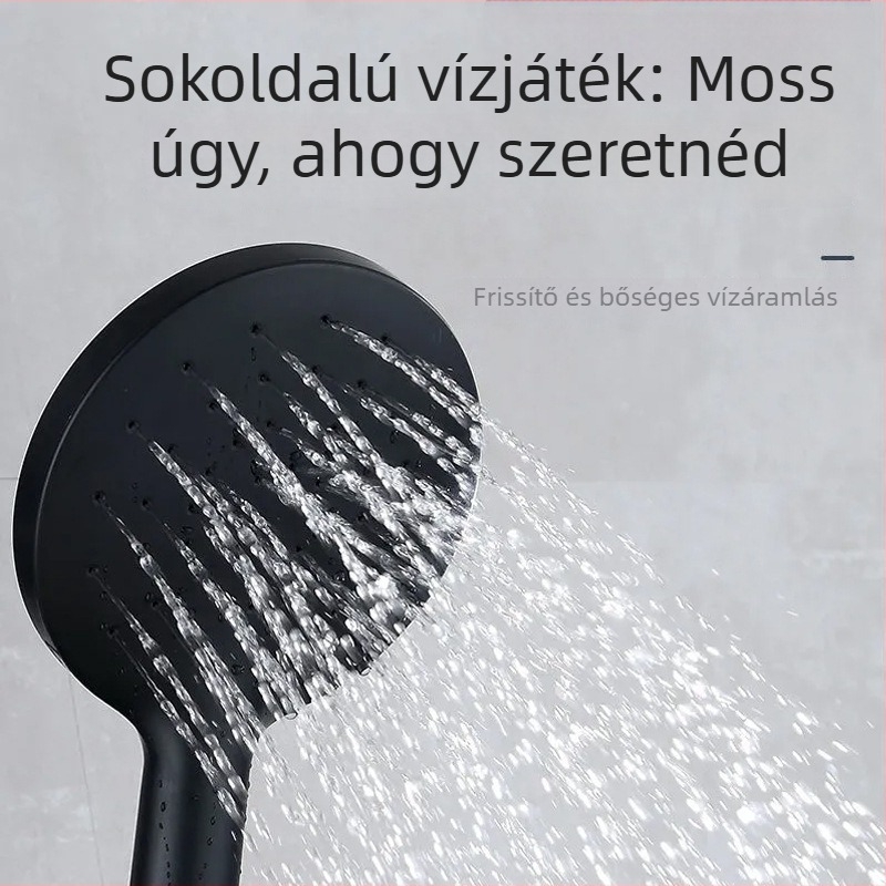 Zuhanszett rejtett falon történő szereléssel, réz esőzuhannyal, kerek forma, modell Black duck