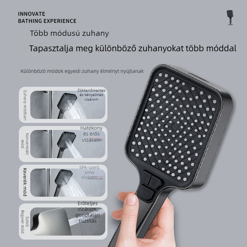 Kézi zuhanyfej készlet, négyszögletes forma, ABS anyag, krómozott bevonat, csavaros csatlakozás, MS100 modell