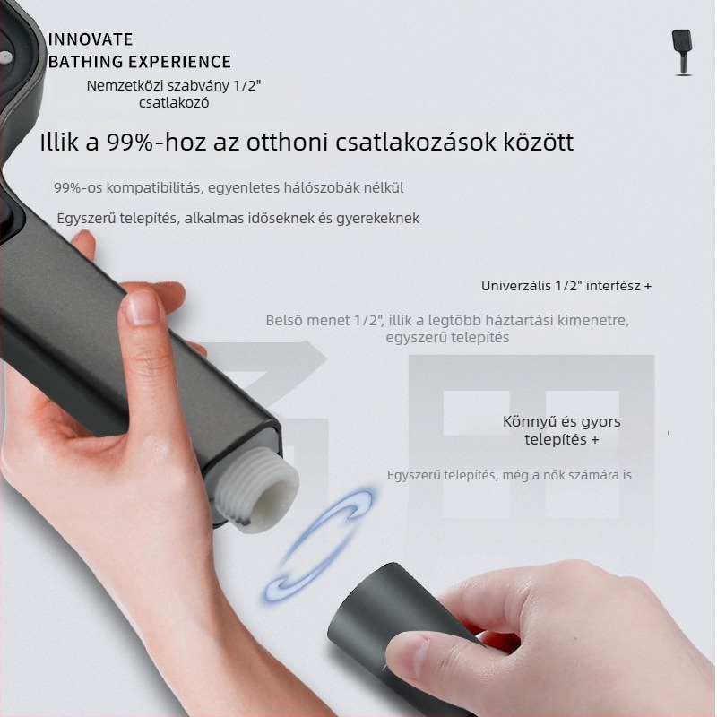 Kézi zuhanyfej készlet, négyszögletes forma, ABS anyag, krómozott bevonat, csavaros csatlakozás, MS100 modell