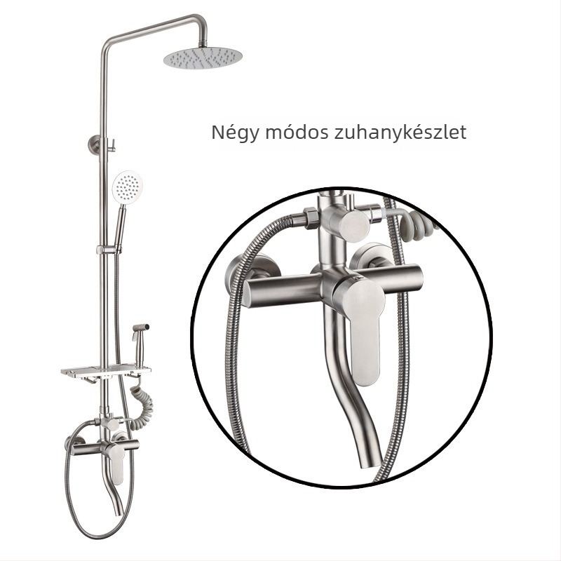 304 rozsdamentes acélból készült zuhanykészlet, falra szerelhető, kör alakú esőzuhanyfej, modell OS808-1