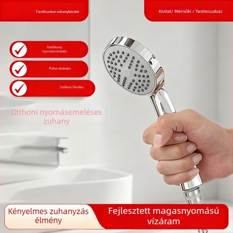 Kézi zuhanyfej öt állítható fokozattal, szűrt áramlás és megnövelt nyomás, ABS ház, csavaros telepítés