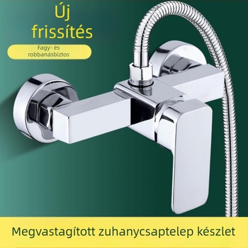 Fürdőszobai csap, meleg és hideg vízzel, négyszögletes zuhanycsap, falba épített keverő