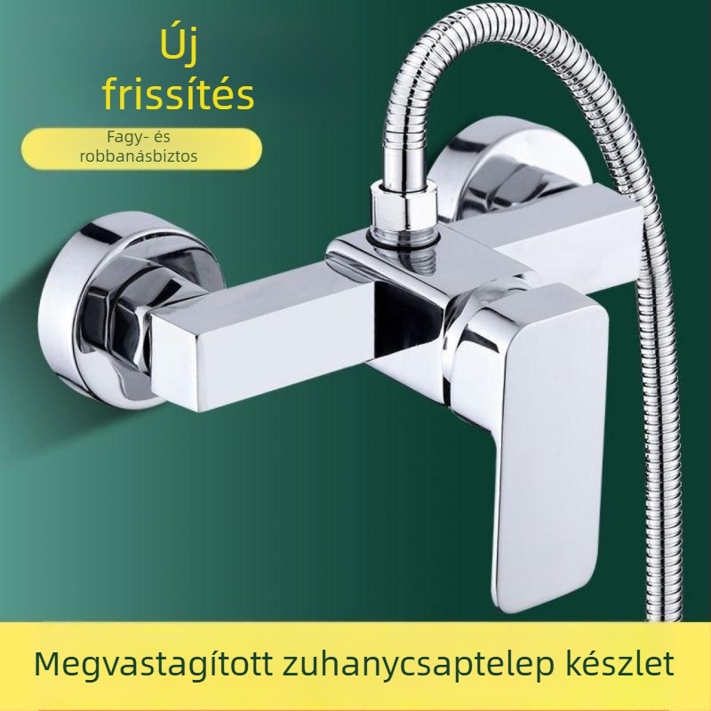 Fürdőszobai csap, meleg és hideg vízzel, négyszögletes zuhanycsap, falba épített keverő