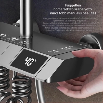 Zuhanykészlet digitális kijelzővel és állandó hőmérséklet-vezérléssel, Piano zuhany, rézötvözet és rozsdamentes acél
